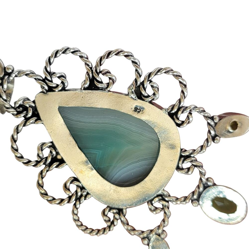 Sterling Silver Statement Agate Pendant Green Cry… - image 3